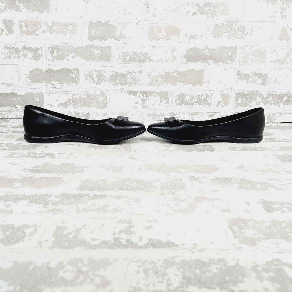 NEW Cole Haan Zerogrand Bow Skimmer Black Leather Slip On Pointy Toe Flats W593 - Picture 7 of 12